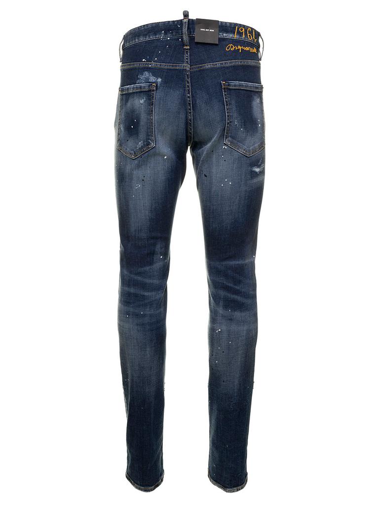 Blue Stretch Denim Jeans With Destroyed Detailing And Paint Stains In Cotton Man Dsquared2商品第2张图片规格展示
