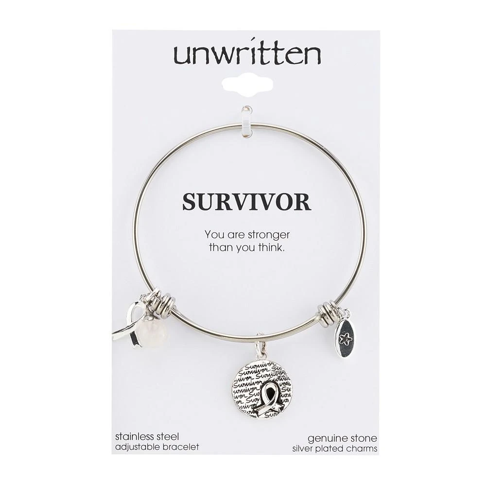 商品Unwritten|"Survivor" Breast Cancer Awareness Bangle Bracelet in Stainless Steel Silver Plated Charms,价格¥205,第1张图片