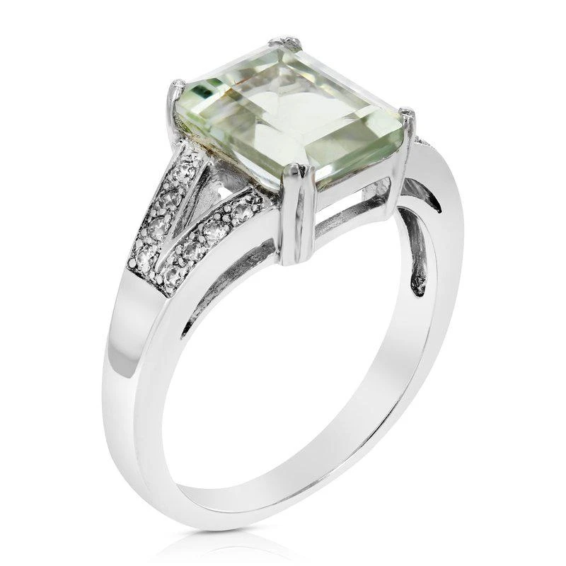 商品Vir Jewels|2.20 Cttw Emerald Shape Green Amethyst Ring Brass with Rhodium Plating 10 x 8 MM,价格¥265,第1张图片