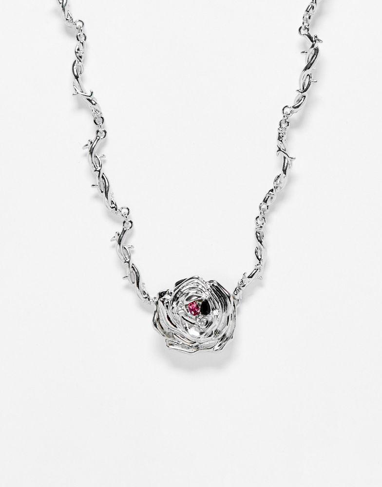 商品Reclaimed Vintage|Reclaimed Vintage warped chain with flower pendant in silver,价格¥98,第1张图片
