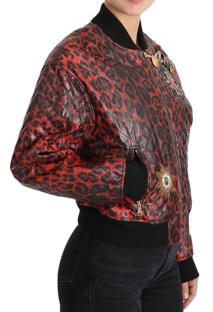 商品Dolce & Gabbana|Dolce & Gabbana  Red Leopard Button Crystal Leather Jacket,价格¥20070,第5张图片详细描述