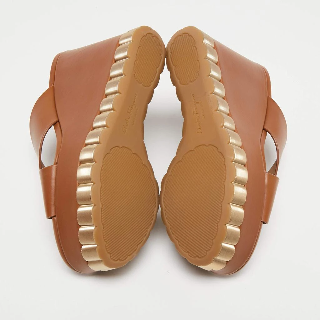 Salvatore Ferragamo Brown Leather Cross Strap Wedge Sandals Size 36.5 商品