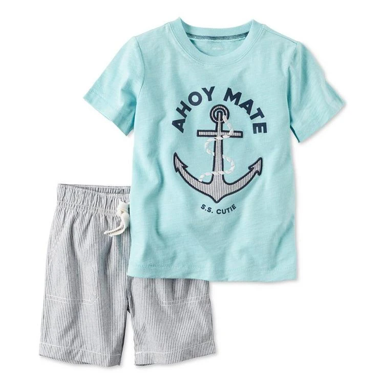 商品Carter's|2-Pc. Cotton Ahoy Mate T-Shirt & Striped Shorts Set, Baby Boys (0-24 months),价格¥58,第2张图片详细描述