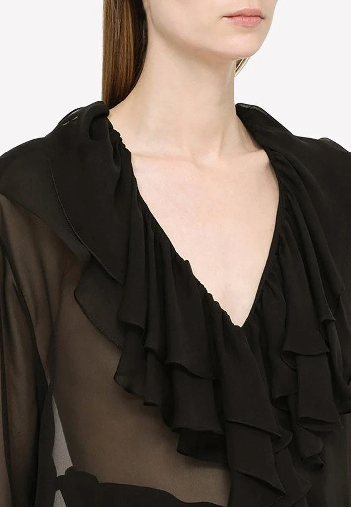 商品AMI|Ruffled Yoke Chiffon Blouse,价格¥2244,第4张图片详细描述