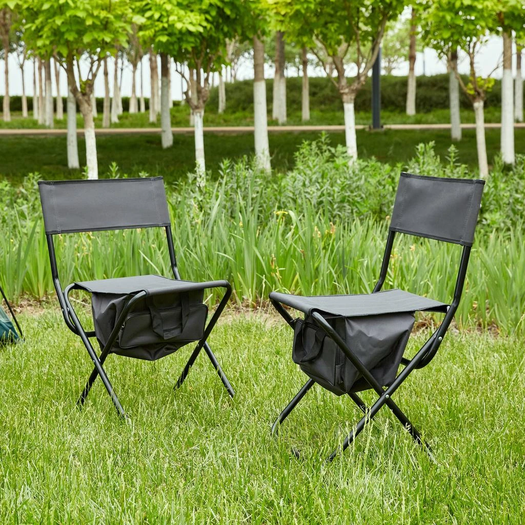 商品Hivvago|2 Pcs/Set Portable Folding Outdoor Camping Chair with Storage Bag - Gray,价格¥689,第1张图片