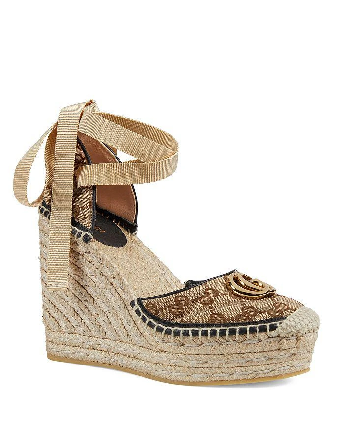 商品Gucci|Ankle Tie Wedge Platform Espadrille Sandals,价格¥5397,第1张图片