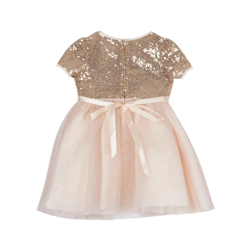 商品Rare Editions|Baby Girls Sequins Bodice to Mesh Glitter Skirt and Bow Detail Dress,价格¥313,第2张图片详细描述