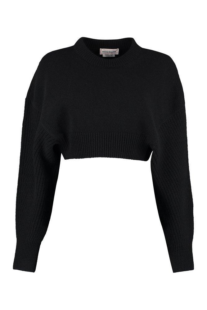 商品Alexander McQueen|Alexander McQueen Cropped Crewneck Knitted Sweater,价格¥2714,第1张图片