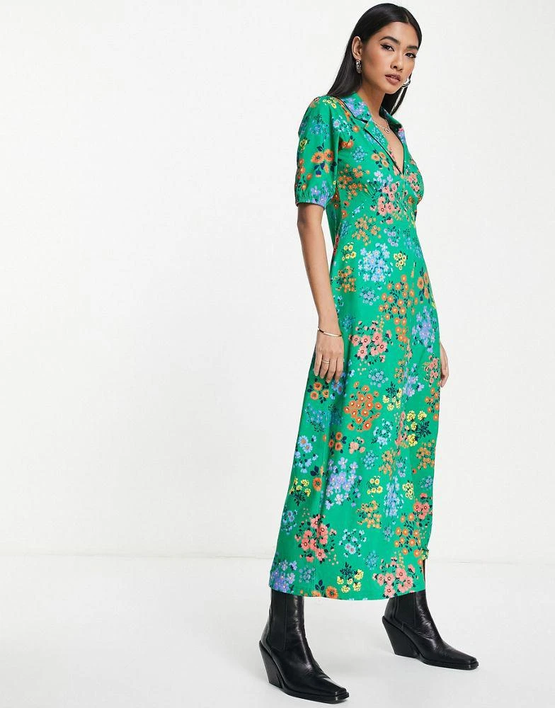 商品ASOS|ASOS DESIGN ultimate midi tea dress with collar in green floral print,价格¥159,第4张图片详细描述