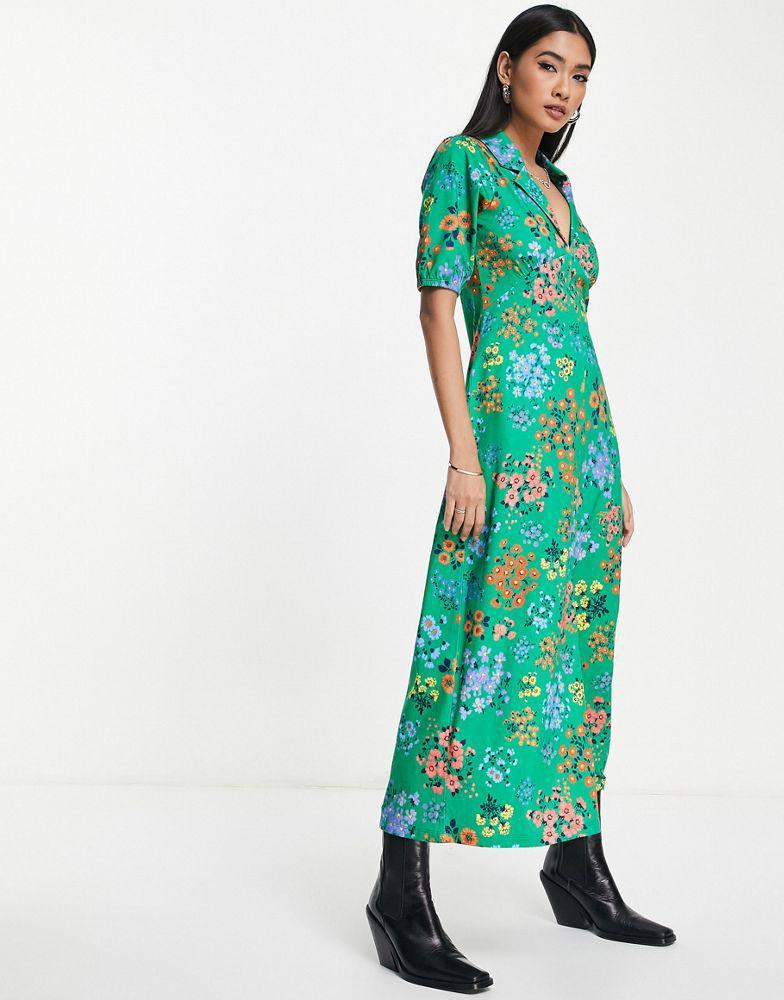 商品ASOS|ASOS DESIGN ultimate midi tea dress with collar in green floral print,价格¥190,第6张图片详细描述