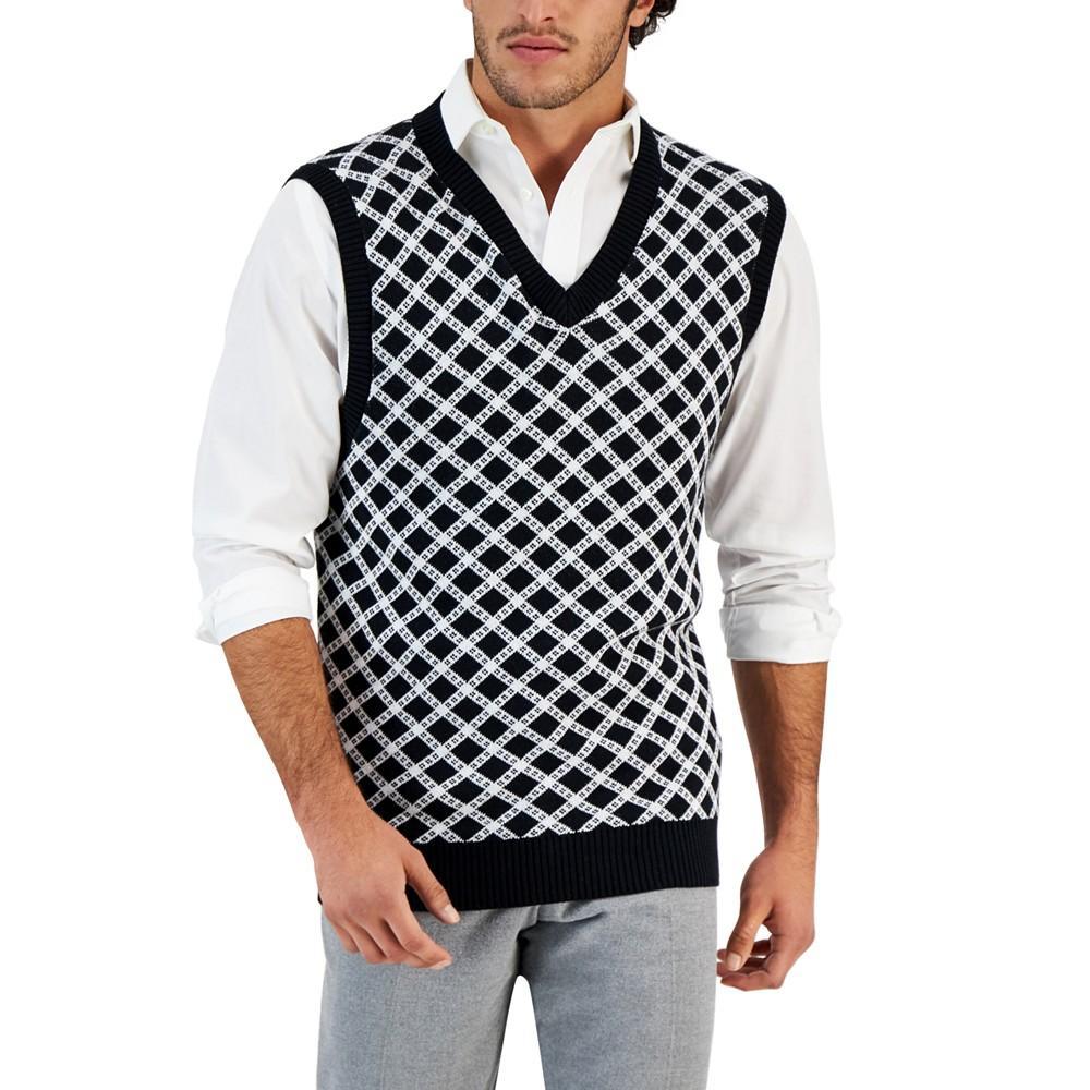 商品Club Room|Men's Diamond-Print V-Neck Sweater Vest, Created for Macy's,价格¥210,第1张图片