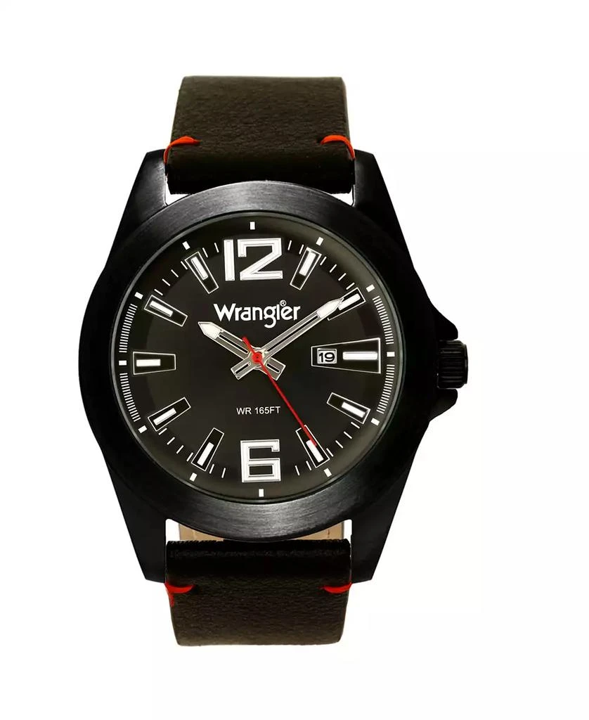 商品Wrangler|Men's Watch, 48MM Silver Case, Black Dial, Black Strap, Analog, Second Hand, Date Function,价格¥413,第1张图片