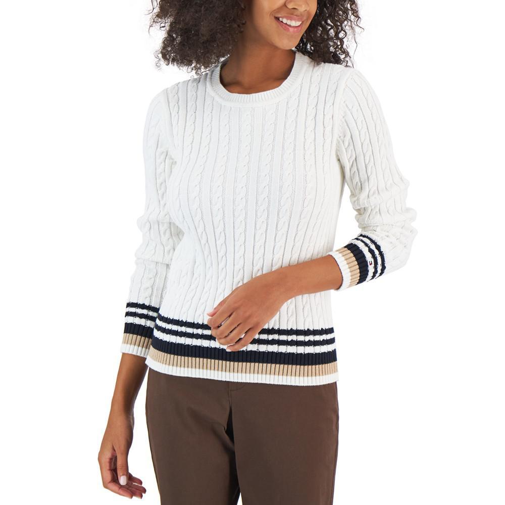 商品Tommy Hilfiger|Women's Cotton Cable-Knit Tipped Sleeve Sweater,价格¥332,第3张图片详细描述