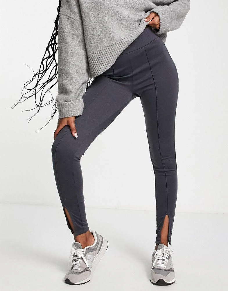商品Vila|Vila structured high waist leggings with pintuck and split front in dark grey,价格¥175,第4张图片详细描述