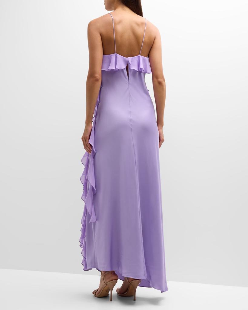 商品PINKO|Fermione Long Ruffle Satin Slit Dress,价格¥4478,第4张图片详细描述