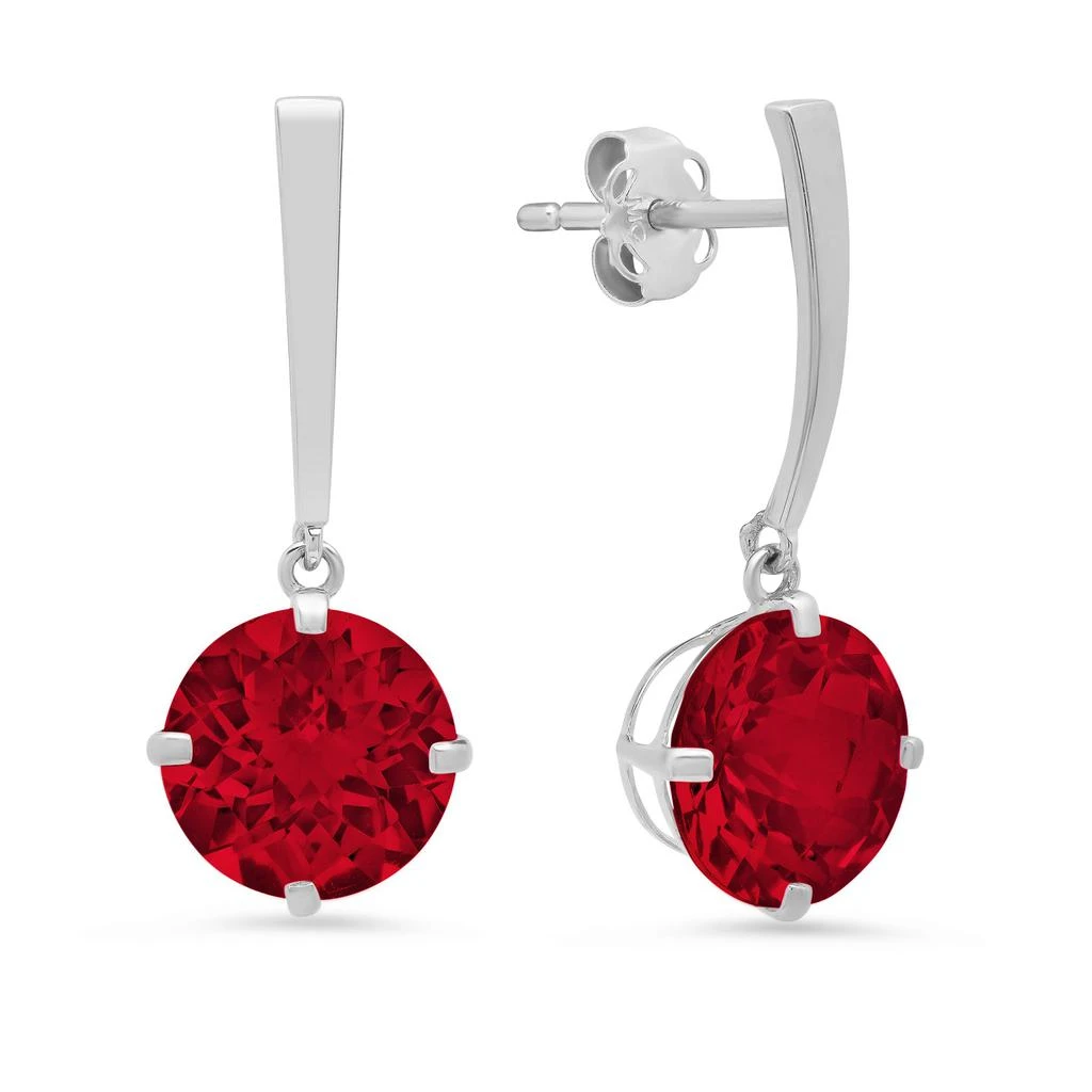14k White Gold Solitaire Round-Cut Gemstone Drop Earrings (8mm) 商品