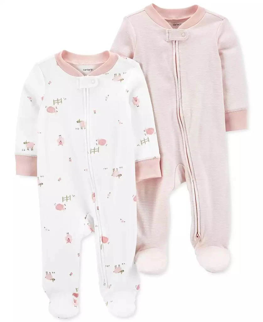 商品Carter's|Baby Girls and Baby Boys Cotton Two Way Zip Footed Coveralls, Pack of 2,价格¥67,第1张图片
