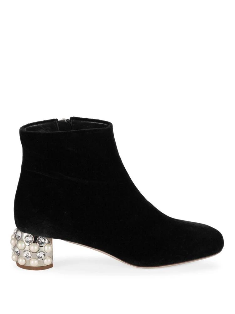 商品Miu Miu|Velvet Jeweled Heel Booties,价格¥3567,第5张图片详细描述