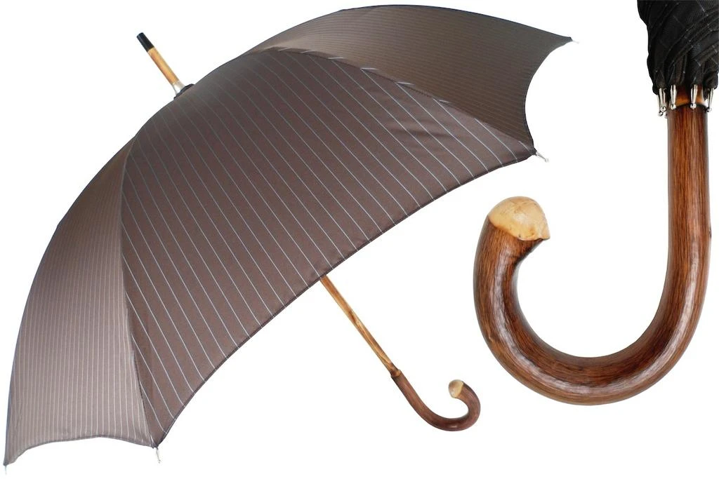 商品PASOTTI|Pasotti 葩莎帝 经典条纹栗色伞面 栗子手柄 晴雨伞,价格¥1975,第1张图片