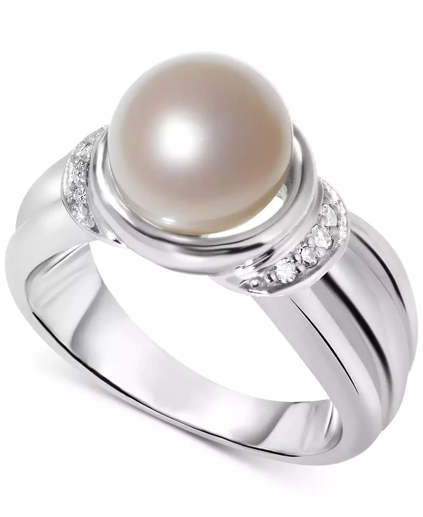 商品Macy's|Cultured Freshwater Pearl (9-1/2mm) & Diamond (1/20 ct. t.w.) Ring in Sterling Silver,价格¥861,第1张图片