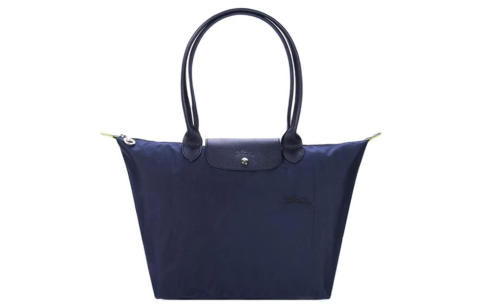 商品[国内直发] Longchamp|珑骧 Le Pliage Green系列 品牌刺绣标志帆布拼皮帆布包手提单肩包 大号 女款 海军蓝色,价格¥1251,第1张图片