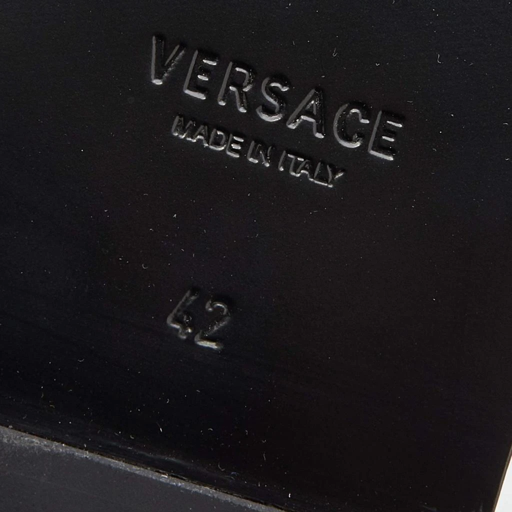 Versace Black/White Leather And Fabric Greca Flat Slide Sandals Size 42 商品
