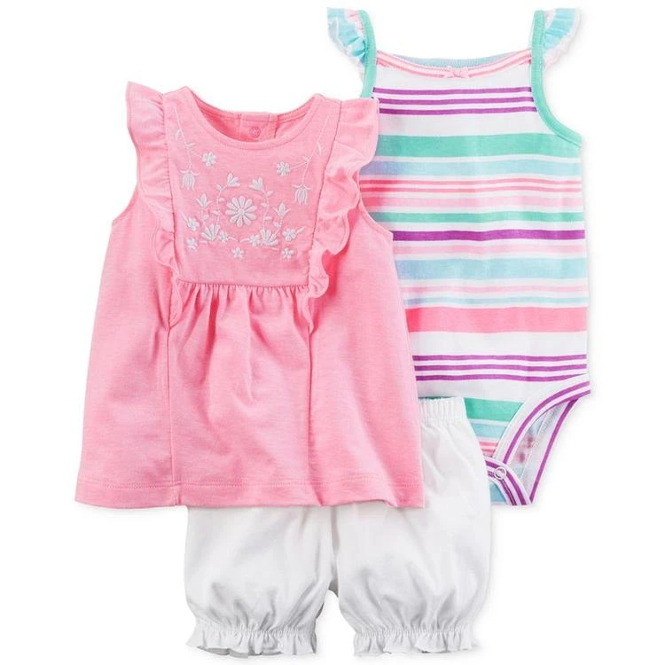 商品Carter's|3-Pc. Embroidered Top, Striped Bodysuit & Bubble Shorts Set, Baby Girls (0-24 Months),价格¥50,第1张图片