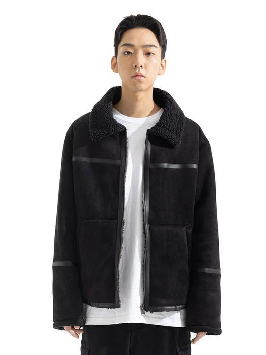 商品MASSNOUN|LEATHER TAPING OVERSIZED MUSTANG JACKET BLACK,价格¥1186,第3张图片详细描述