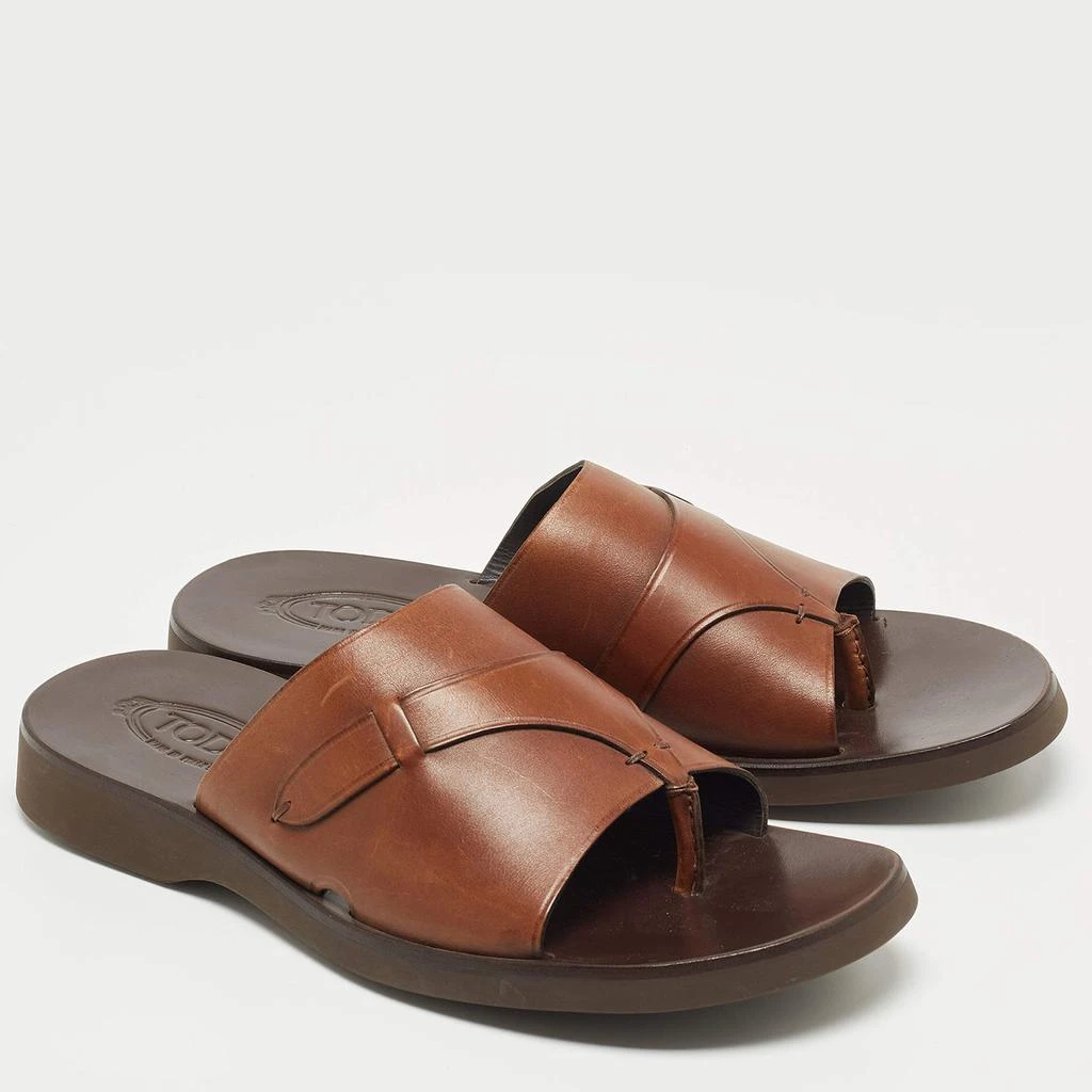 商品Tod's|Tod's Brown Leather Slide Sandals Size 45.5,价格¥2427,第4张图片详细描述