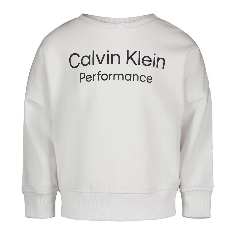 商品Calvin Klein|Big Girls Fleece Logo Crew Neck Sweatshirt,价格¥143,第1张图片