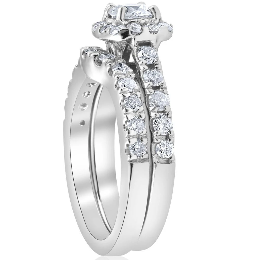 商品Pompeii3|1 1/10Ct TDW Cushion Halo Engagement Wedding Ring Set 14k White Gold Lab Grown,价格¥6351,第3张图片详细描述