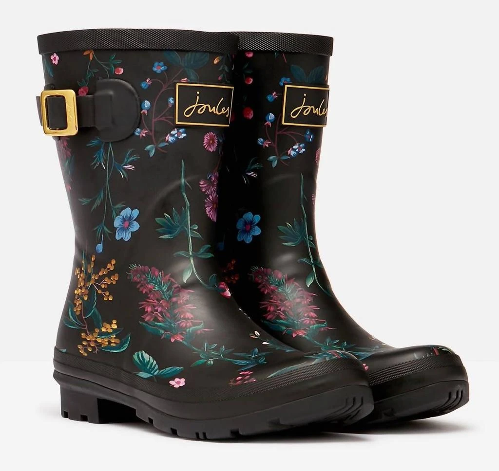 商品Joules|Molly Mid-Height Rain Boots in Black Botanic,价格¥443,第1张图片
