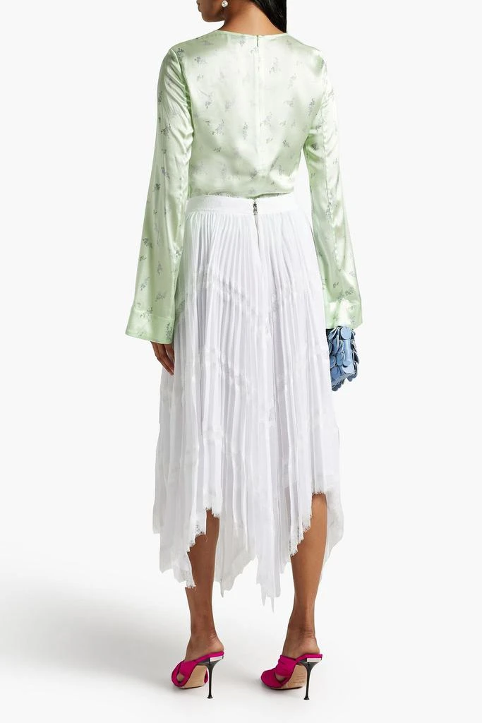 商品Alice + Olivia|Katz lace-trimmed plissé-chiffon midi skirt,价格¥2328,第1张图片
