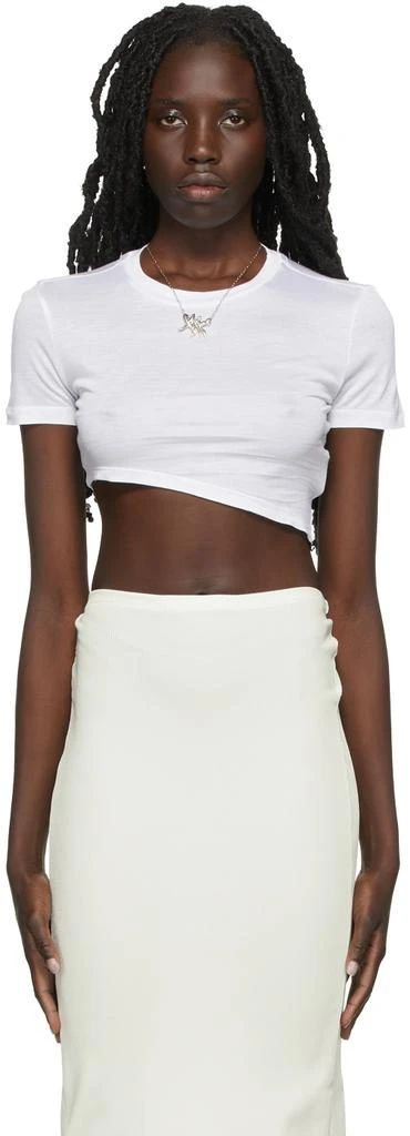 商品J6|White Asymmetric Crop Curve T-Shirt,价格¥585,第1张图片