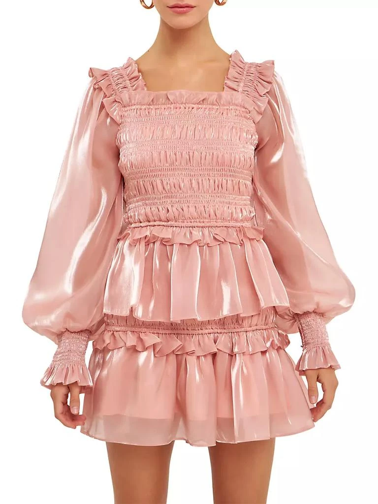 商品Endless Rose|Sheen Smocked Long Sleeve Mini Dress,价格¥1284,第1张图片