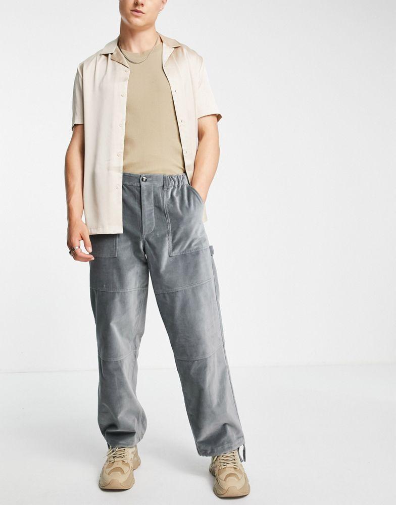 商品ASOS|ASOS DESIGN wide fit trousers in velvet look in grey,价格¥128,第1张图片