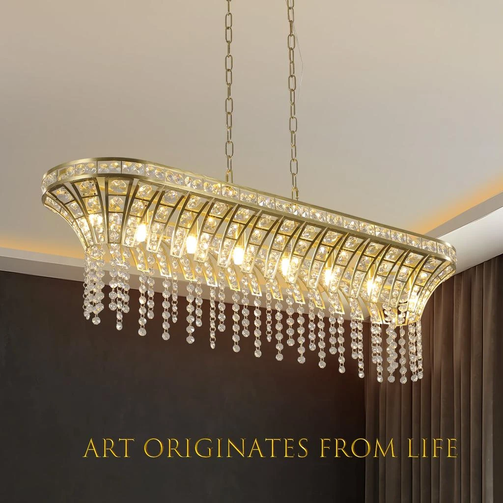 商品Simplie Fun|Modern Champagne Gold Kitchen Island Light - Oval Crystal ceiling chandelier,价格¥3501,第5张图片详细描述