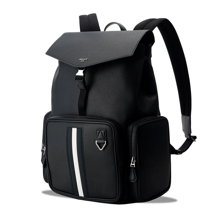 商品[国内直发] Bally|巴利 经典条纹 牛皮 双肩包 中号 男款 黑色,价格¥6103,第4张图片详细描述