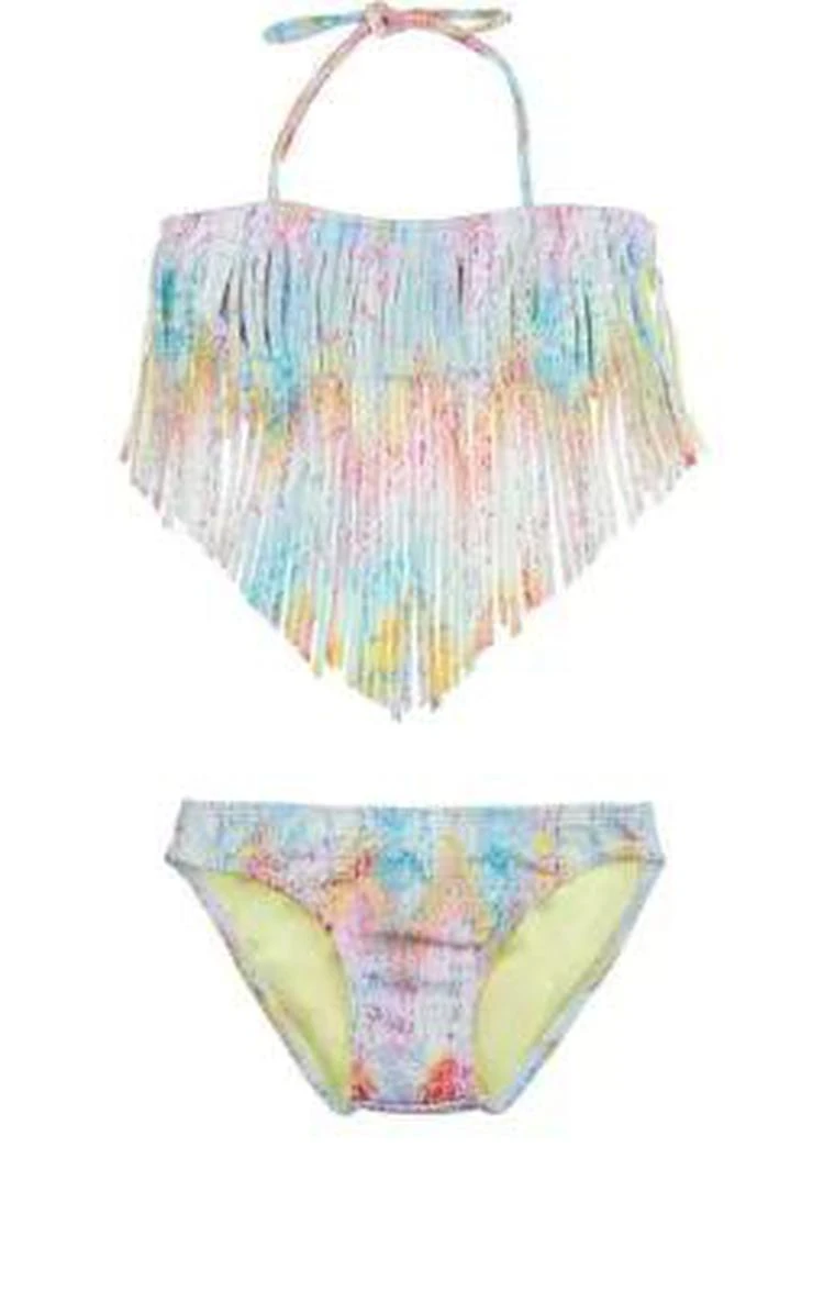 商品Peixoto|Snakeskin-Pattern Fringed Two-Piece Swimsuit,价格¥335,第1张图片