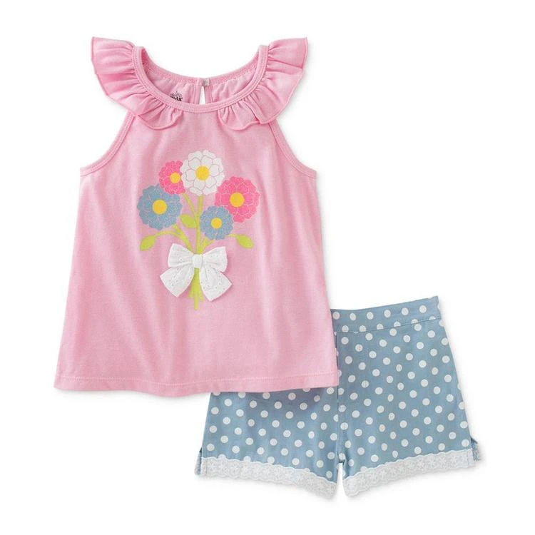 商品KIDS HEADQUARTERS|2-Pc. Flowers Top & Dot-Print Denim Shorts Set, Baby Girls (0-24 months),价格¥50,第1张图片