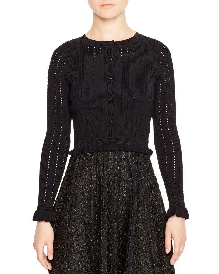 商品Sandro|Deep Ruffled Cropped Cardigan,价格¥1092,第1张图片