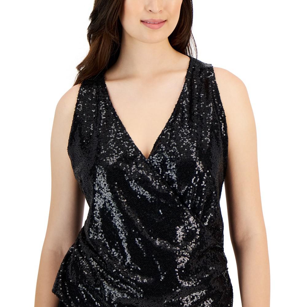 Women's Drape-Front Sleeveless Sequin Blouse商品第3张图片规格展示