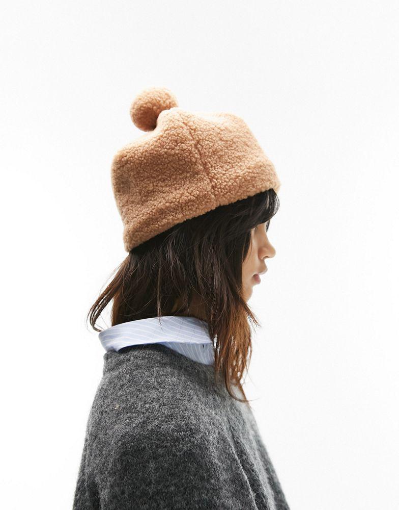 商品Topshop|Topshop borg beanie with pom in camel,价格¥141,第5张图片详细描述