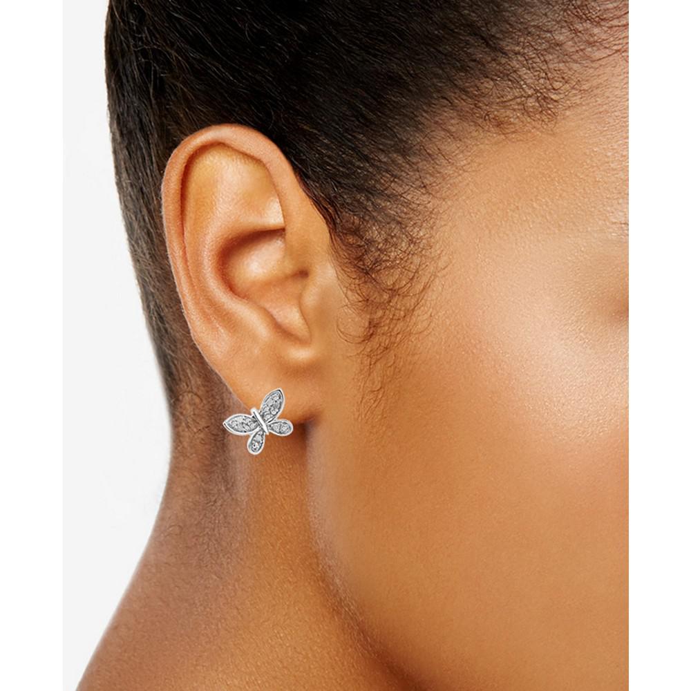 2-Pc. Set Diamond Butterfly Pendant Necklace & Matching Stud Earrings (1/6 ct. t.w.) in Sterling Silver商品第3张图片规格展示