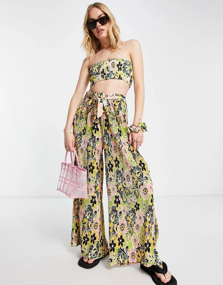 商品Topshop|Topshop 60's floral plisse wide leg beach trouser in multi,价格¥152,第4张图片详细描述