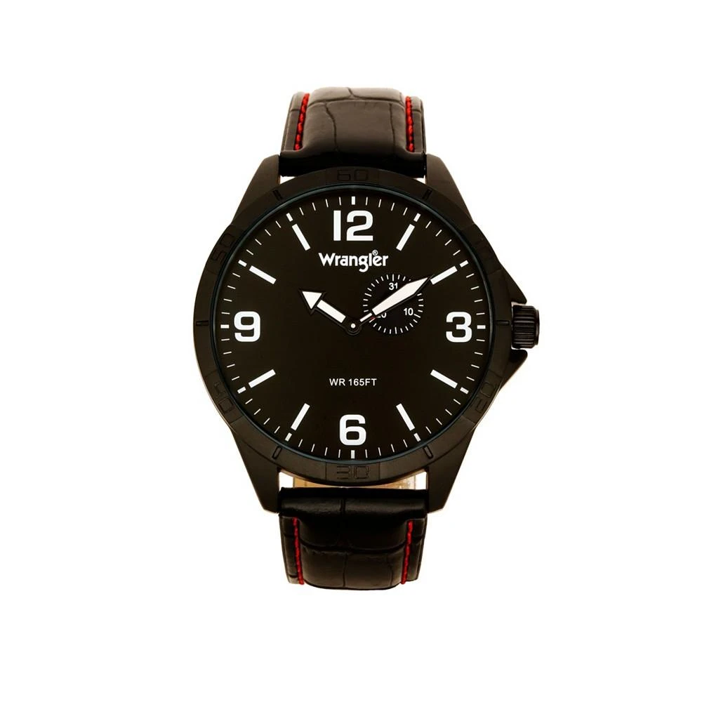 商品Wrangler|Men's Watch, 48MM IP Titanium Case with Titanium Dial, Second Hand Subdual, Black Strap with Red Stitching,价格¥566,第1张图片