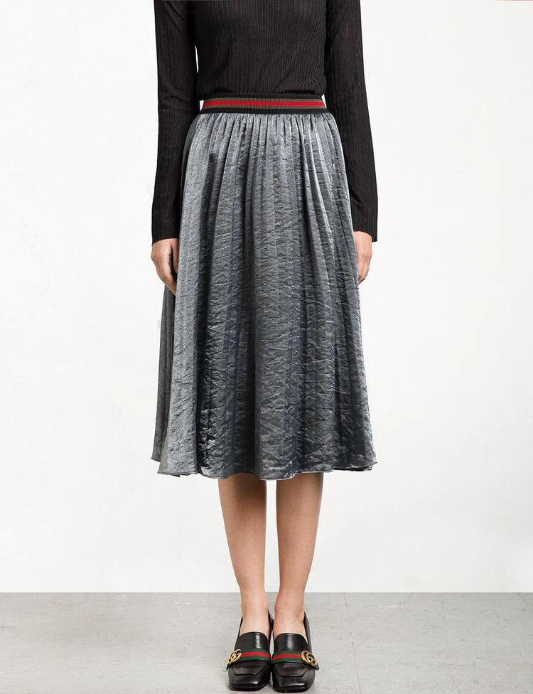 商品Pixie Market|Grey Metallic Pleated Midi Skirt,价格¥228,第1张图片