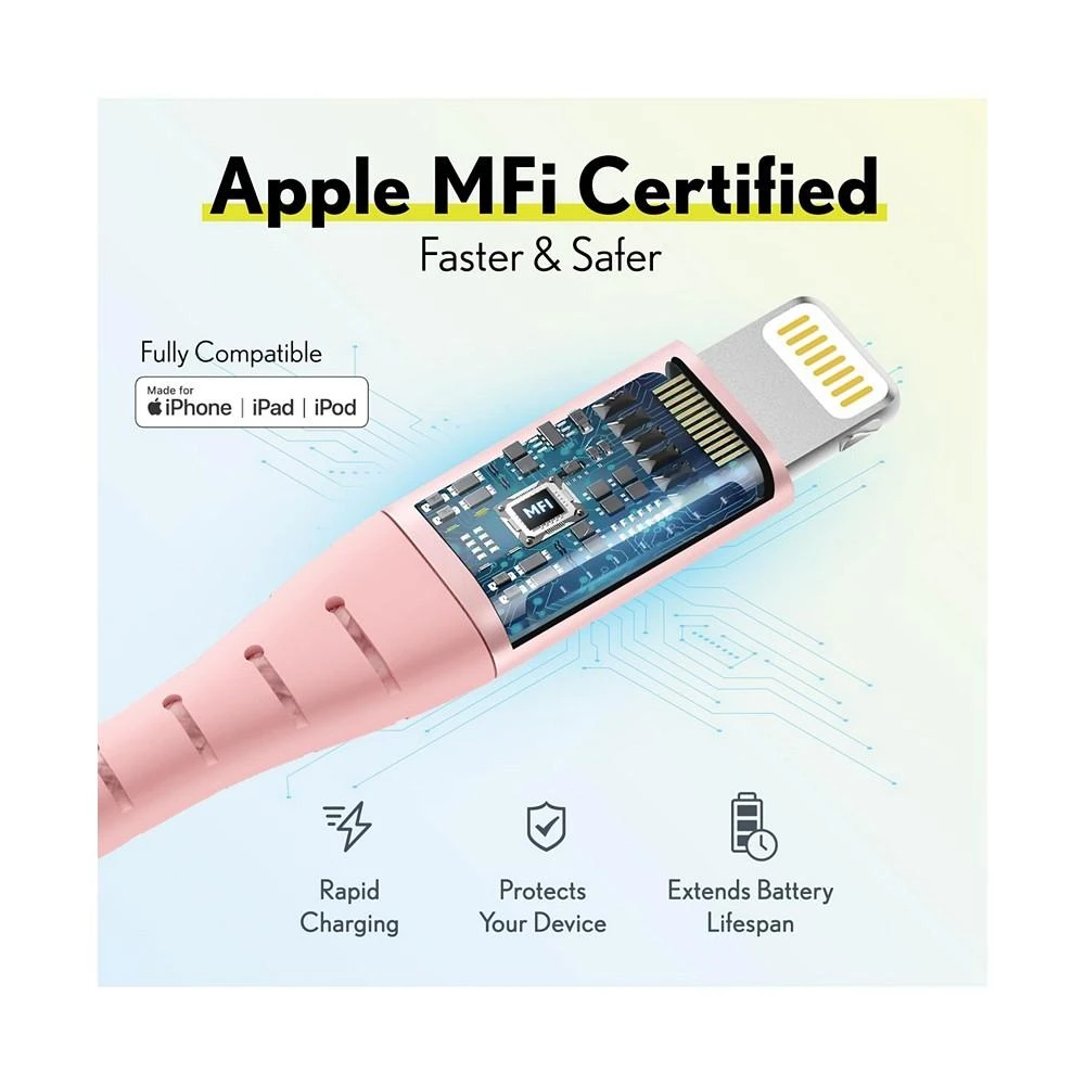 商品Overtime|Apple MFi Certified iPhone 11/XR/SE/10/8 10ft Charging Cable | USB to Lightning Cable for iPhone - Rose Gold (2-Pack),价格¥224,第2张图片详细描述