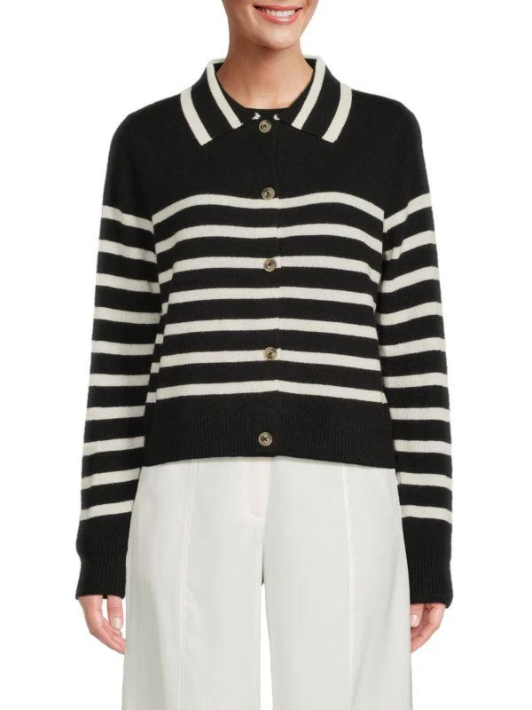 商品Saks Fifth Avenue|100% Cashmere Long Sleeve Striped Sweater Polo,价格¥569,第1张图片