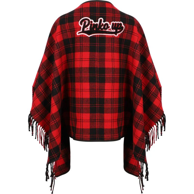商品PINKO|Checkered poncho in red and black,价格¥2122,第2张图片详细描述